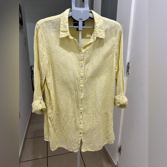 Tahari Tops - Tahari Yellow Button Down Tunic 100% Linen